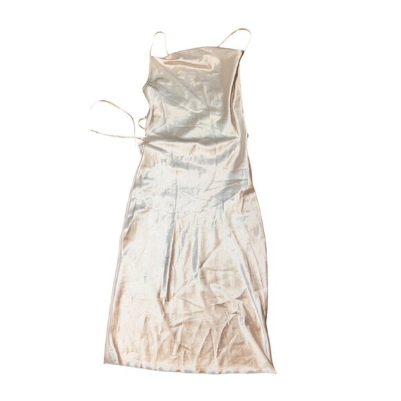 (5 for $25) Satin Midi Slip Dress With Lace-Up Back In Pale Pink Size XS - Picture 6 of 9